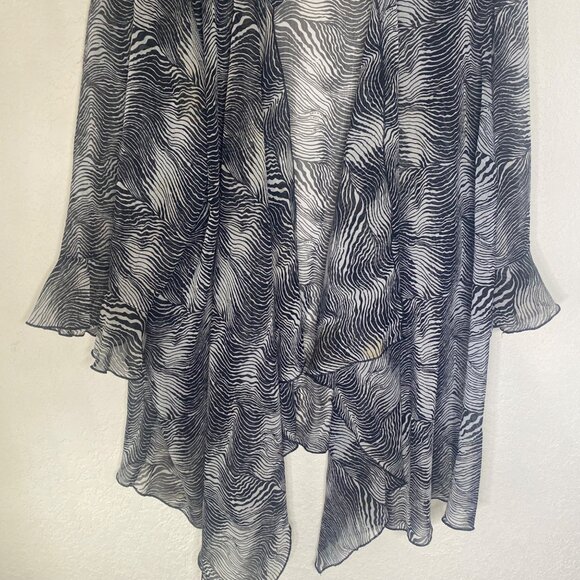 Maggie Barnes Top 2X  Womens Black White Zebra Print Sheer Kimono Cardigan Jacke - Picture 6 of 14